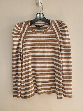 Veronica Beard Delano Striped Top Camel White Size M